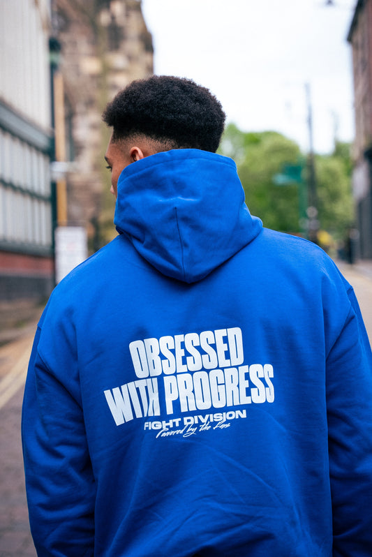 Obsessed with Progress Heavyweight Hoodie - Blue Corner